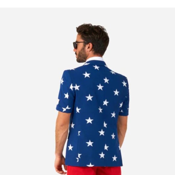 OpposuitsBlazer Adult  Blue White Stars Print Sport Coat Jacket us 42 - Picture 3 of 16